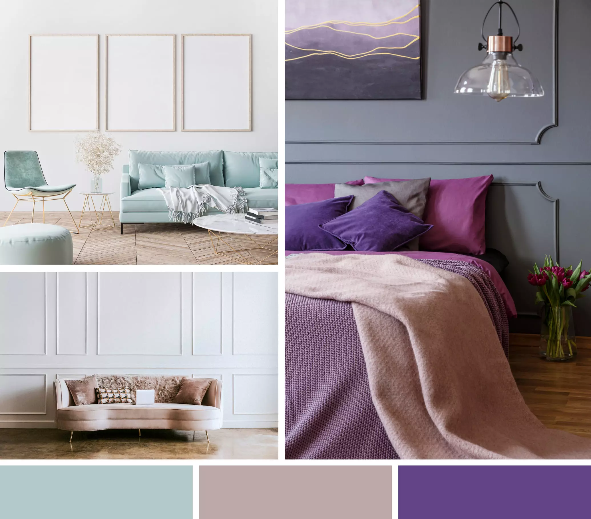 interior design colors blush pink, mint green, lavender