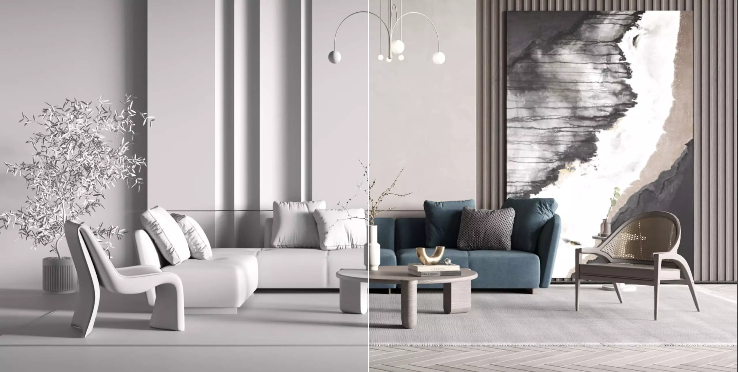 3D furniture visualization process steps, photo by GENENSE