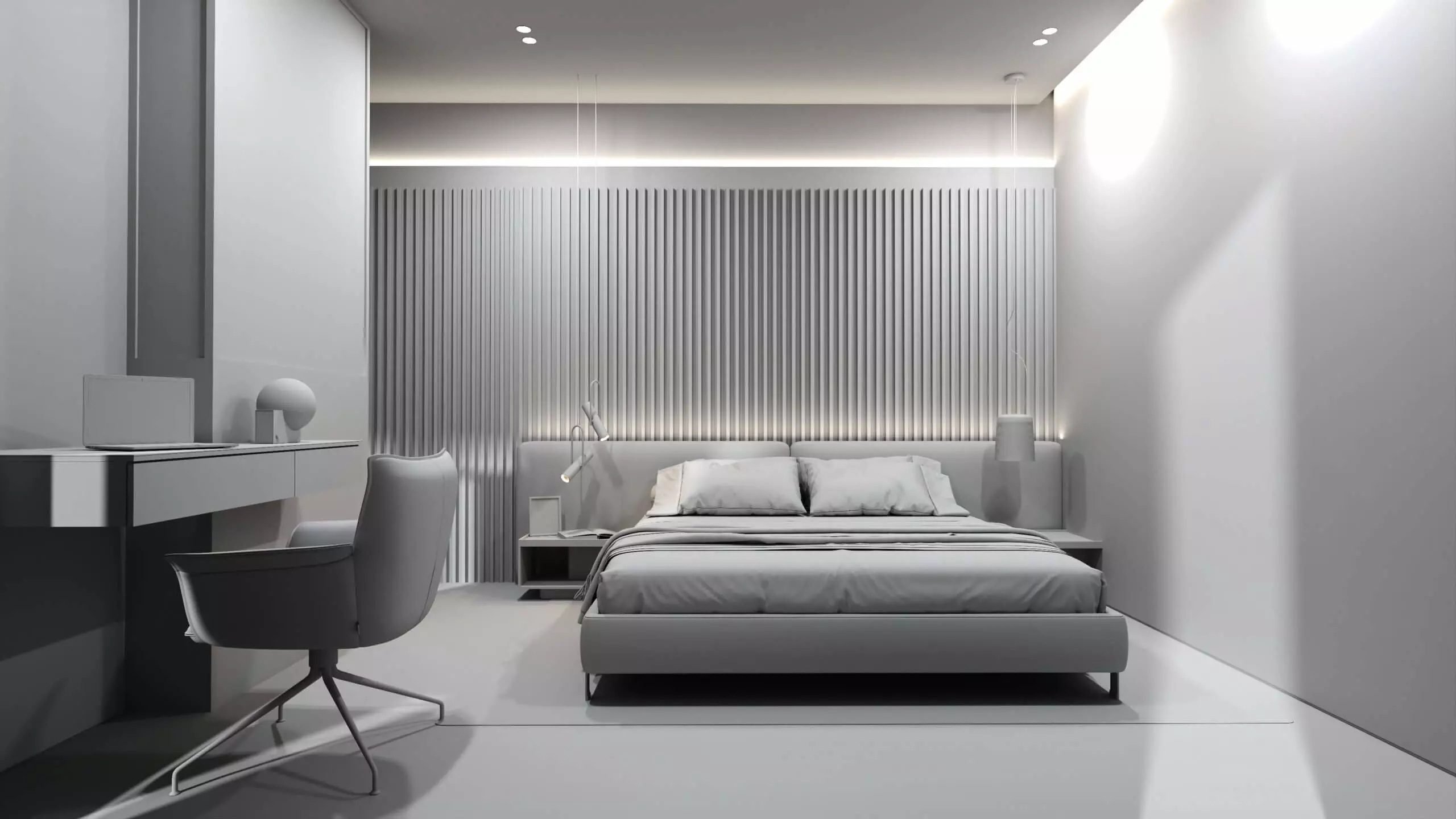bedroom rendering grey scale