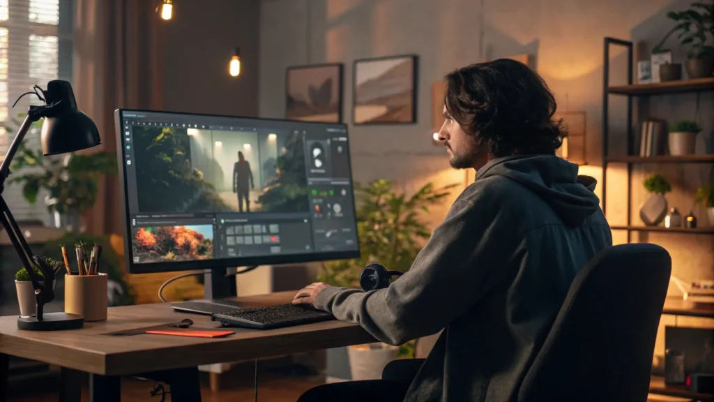 A man creates an image using an artificial intelligence tool, image by GENENSE
