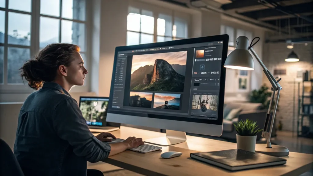 A person works on generating and editing images in an AI editor, image by GENENSE
