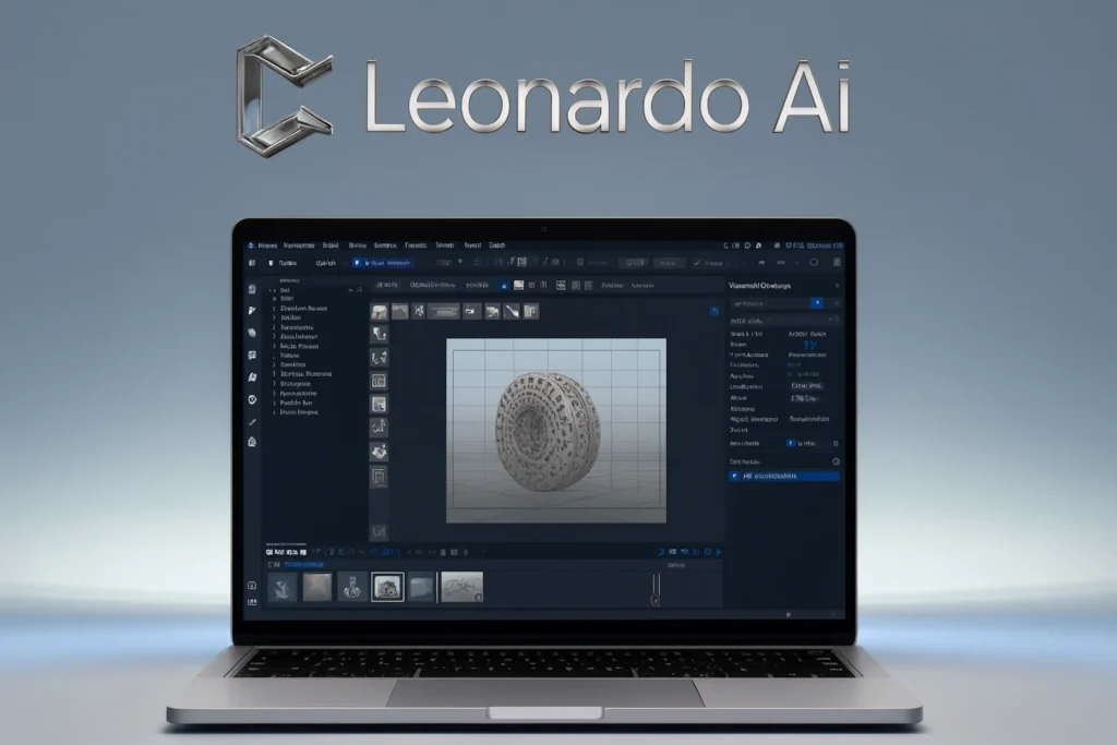 Screenshot of Leonardo AI with 3D model in workspace, image by GENENSE