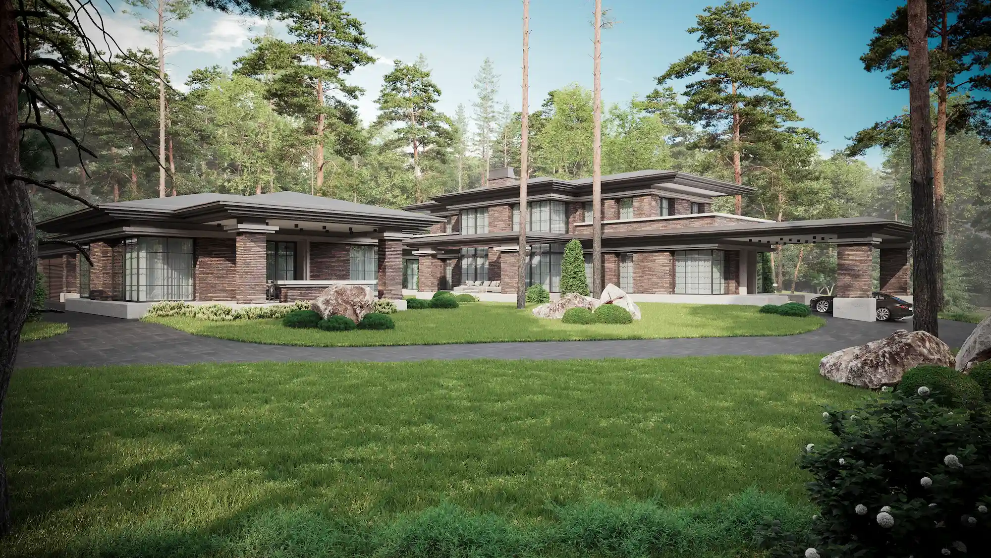 Residential exterior 3D rendering, image by GENENSE