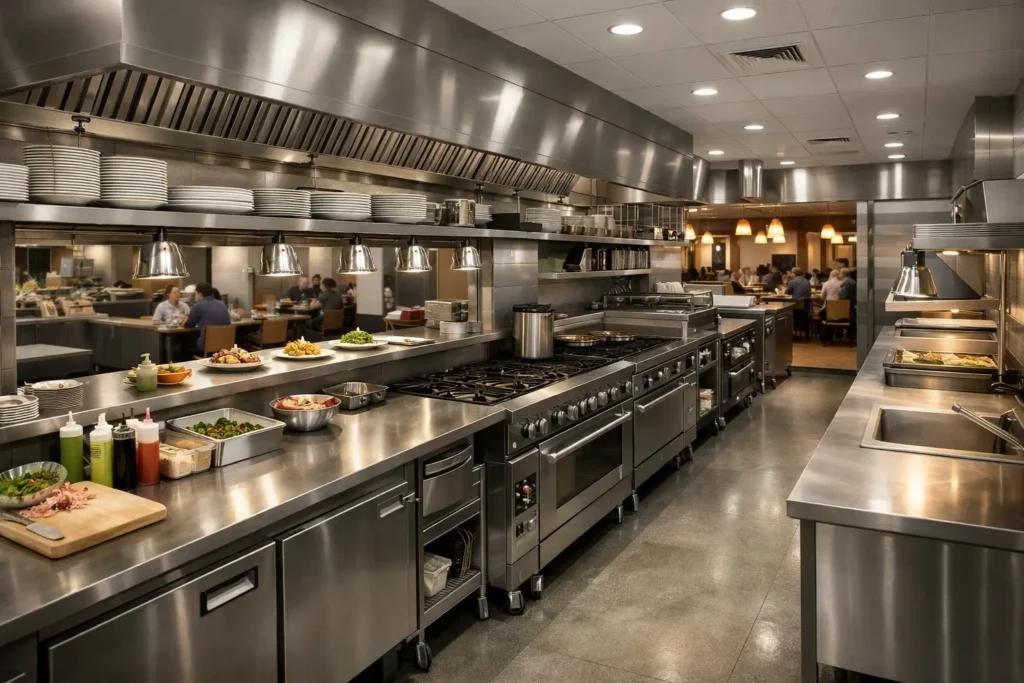 Commercial kitchen visualization highlighting layout and workflow